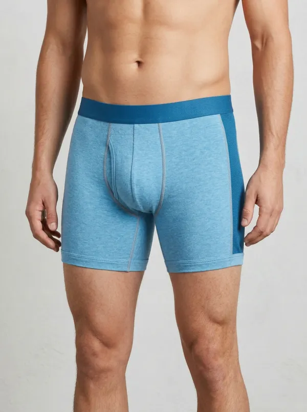 Men's Athletic Performance Grey Blue Contrast Panel Boxer Briefs