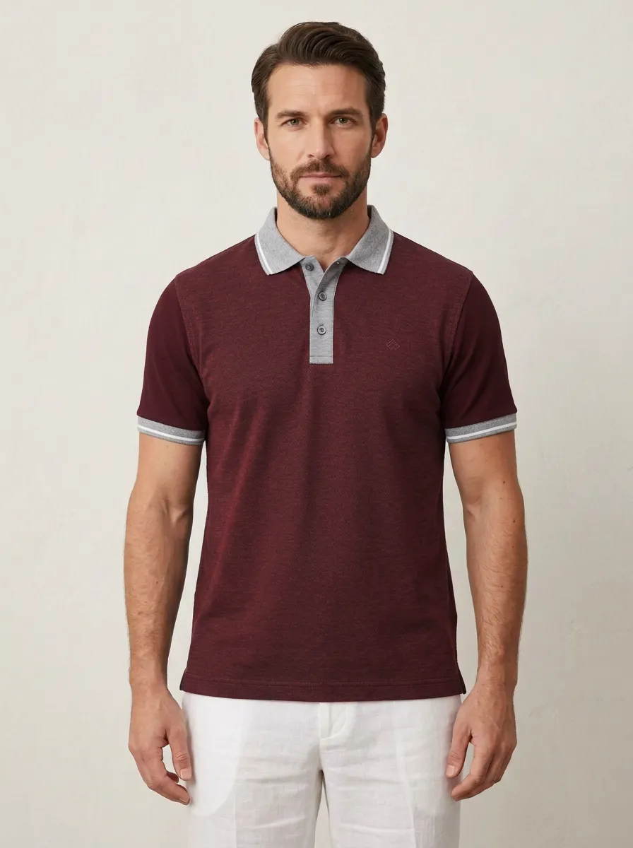 Men's Casual Business Colorblock Contrast Trim Polo Shirt