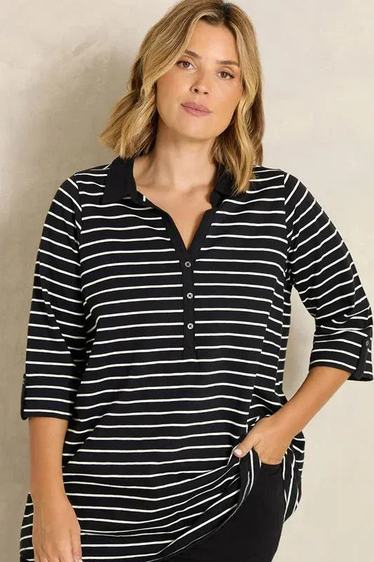 Black Stripe Henley Top