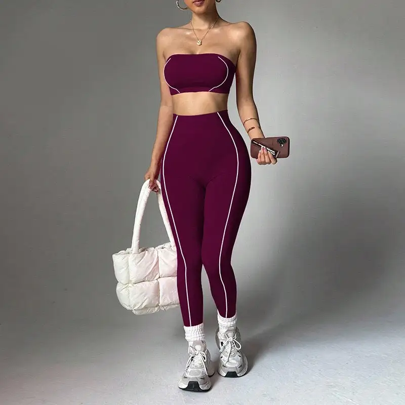 Strapless Bandeau Crop Top and High-Waisted Leggings Activewear Set