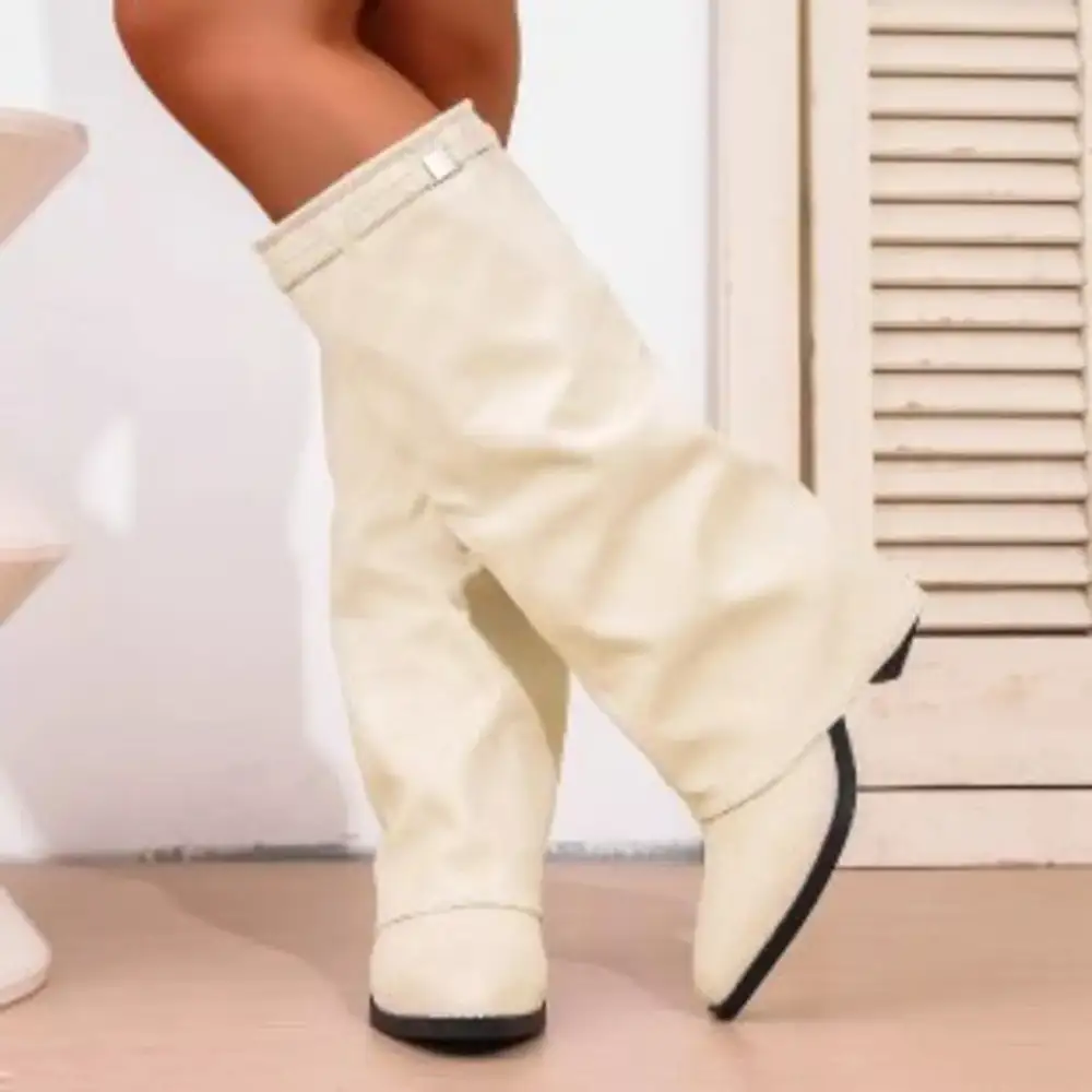 Textured Pointed Toe Block Heel Boots