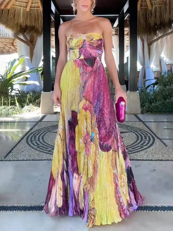 Vintage Art Hand Painted Maxi Dress