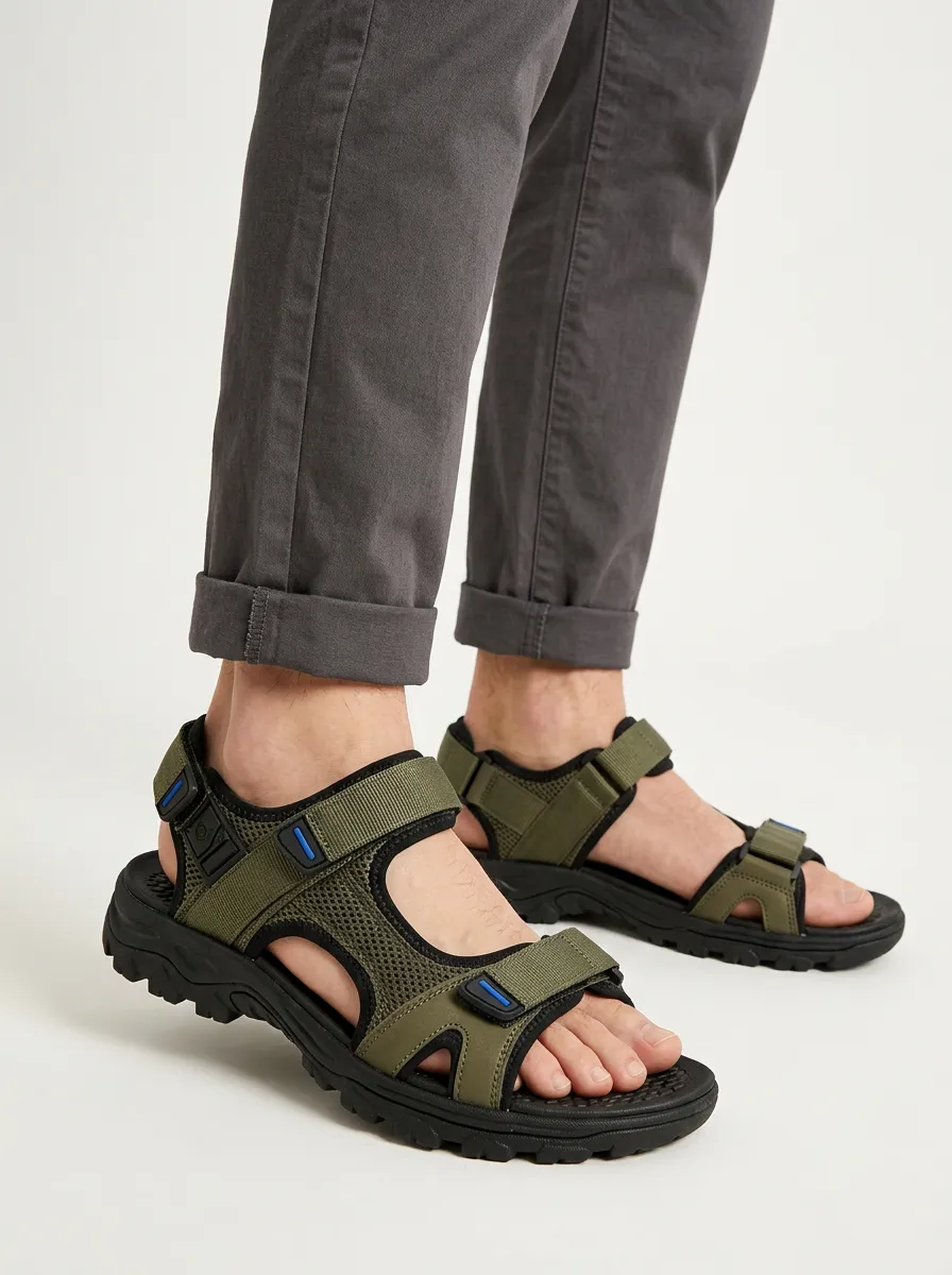 Men's Outdoor Hiking Olive Green Adjustable Strap Sandals
