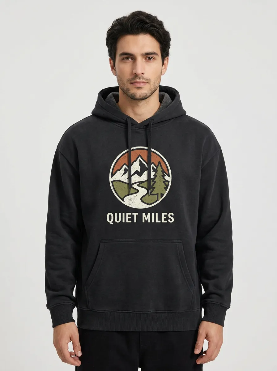 Men's Nature Hiking Lover Quiet Miles Mountain Forest Printed Hoodie