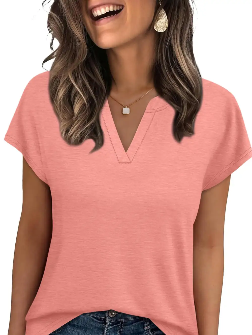 Textured V-Neck Short Sleeve Top