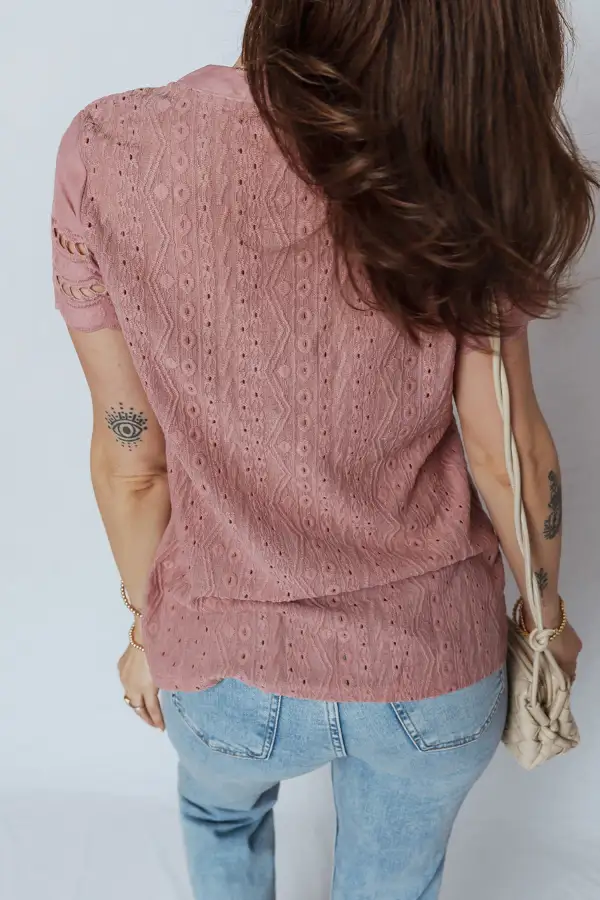 Women's Embroidered Textured Short Sleeve Top