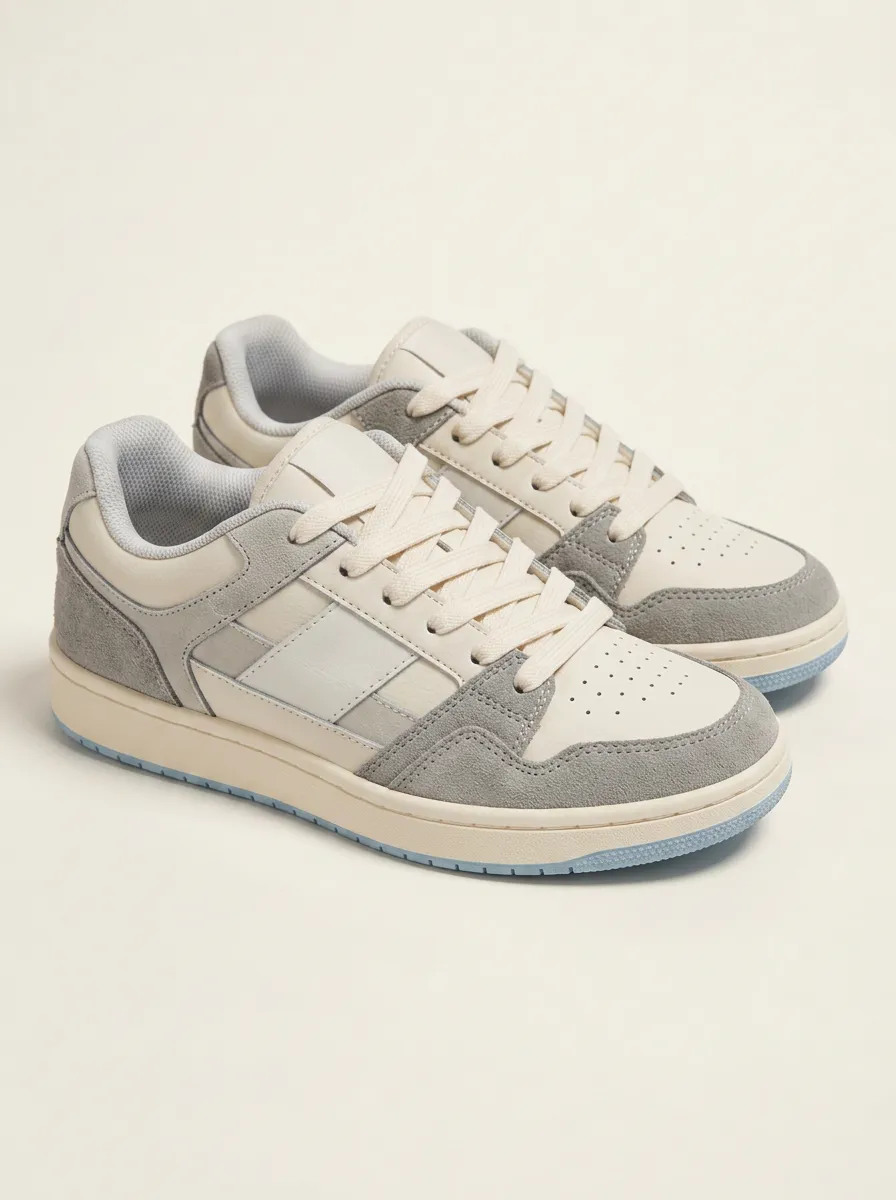 Women's Casual Grey Suede Patchwork Printed Sneakers
