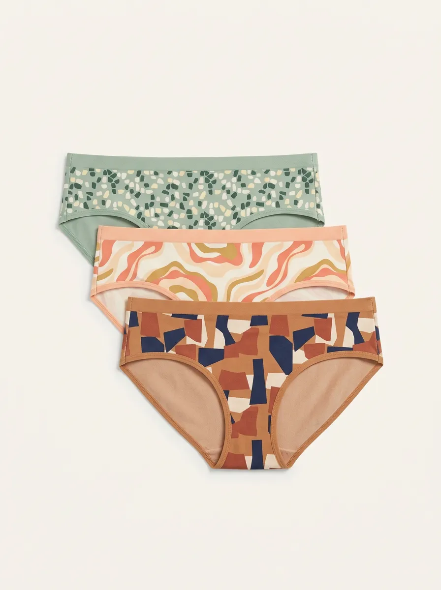 Women's Abstract Geometric Terrazzo Printed Three Pack Panties Everyday Design