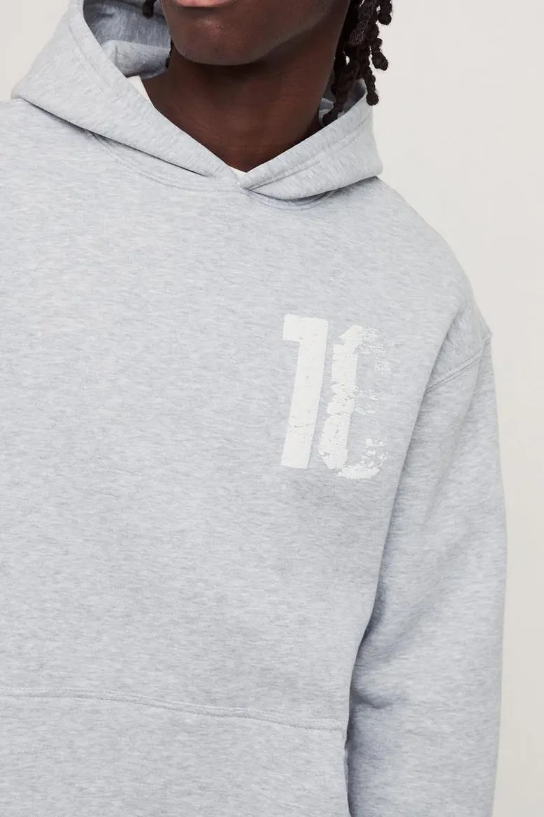 Grey Marl Oversized Puff Print 13 Varsity Graphic Hoodie Fall And Winter Daily