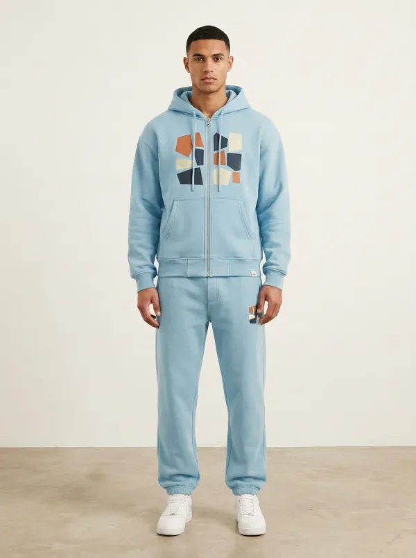 Men's Abstract Geometric Pattern Printed Hooded Tracksuit