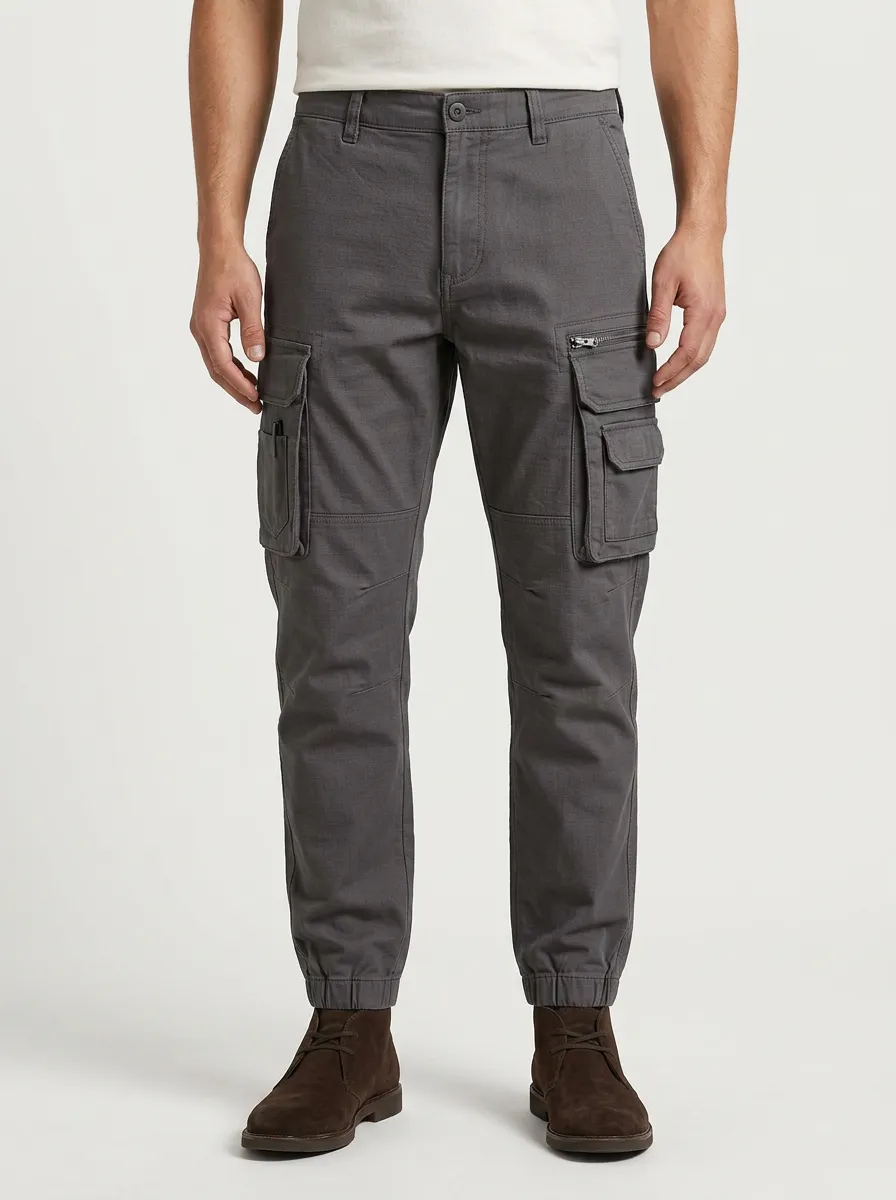 Men's Casual Outdoor Multi-Pocket Grey Cargo Jogger Pants