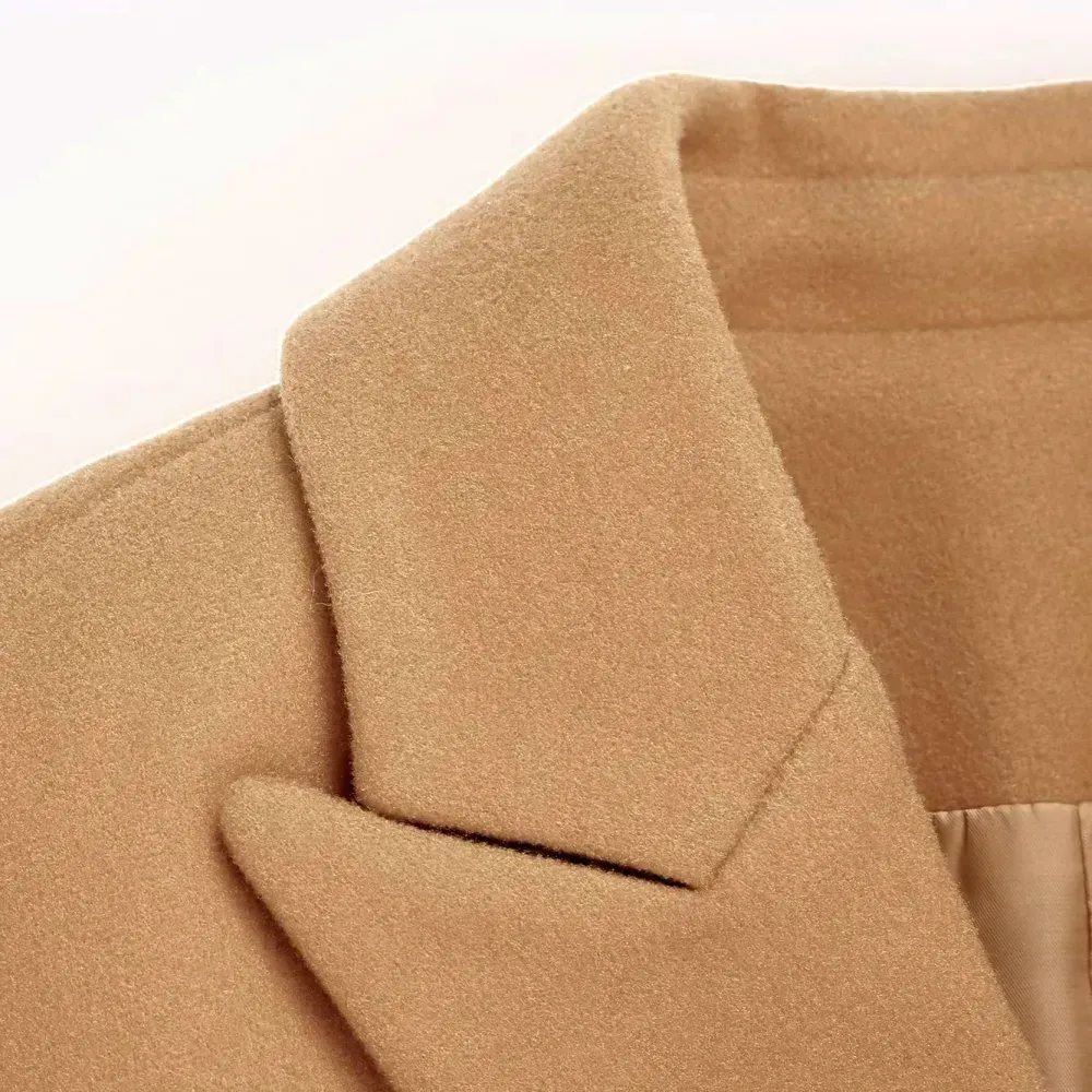 Womens Fall Winter Wool Coats Double Breasted Midi Peacoat Trench Coats