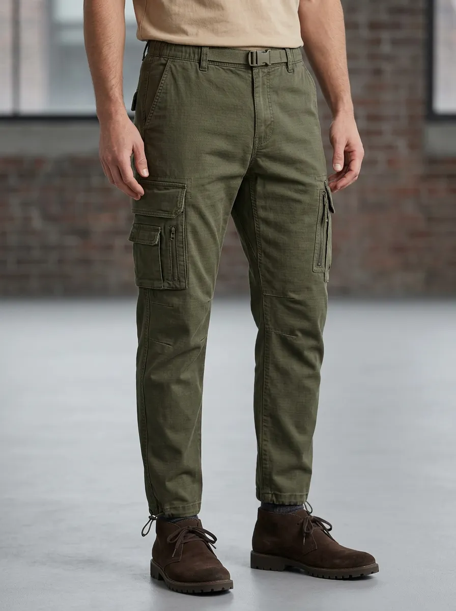 Men's Tactical Outdoor Olive Green Multi-Pocket Reinforced Knee Cargo Pants
