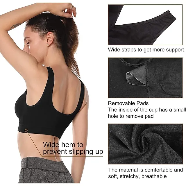 3 Packs Sports Bra for Women High Support with Removable Pad Wireless Yoga Fitness Gym Workout Bra Top Sport Activewear High Impact Breathable Comfortable Stretchy