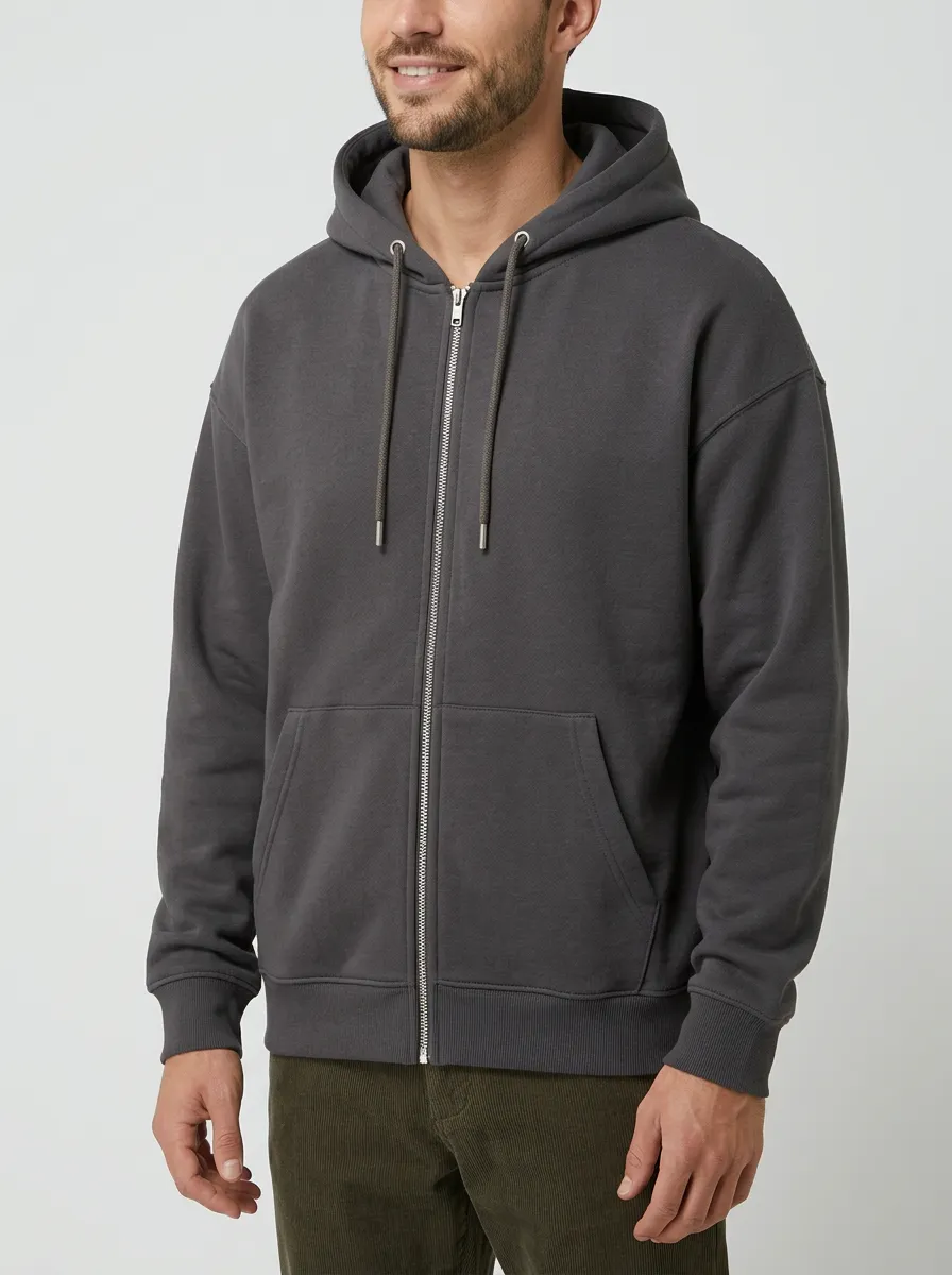 Everyday Zip-Up Solid Daily Wear Men's Hoodie