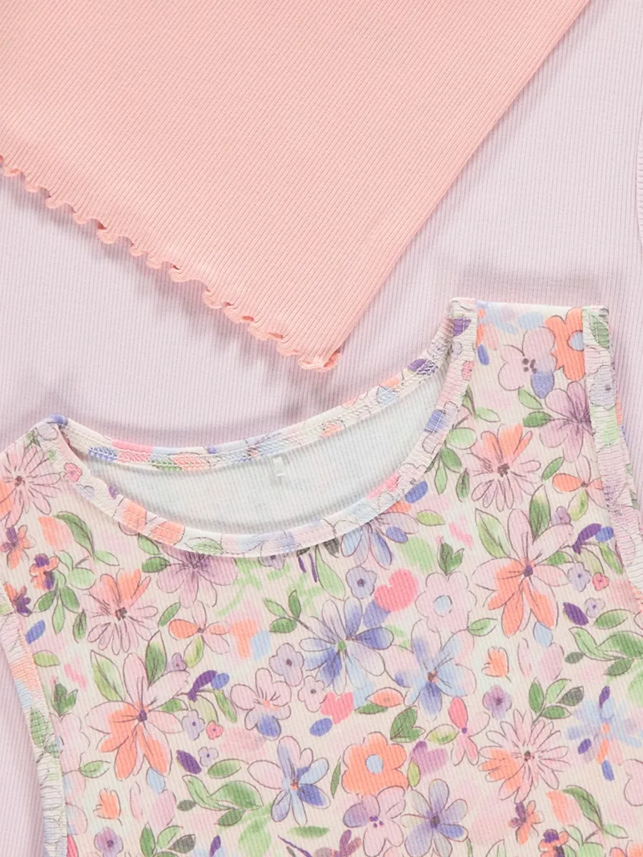 Pastel Floral Ribbed Vests 3 Pack