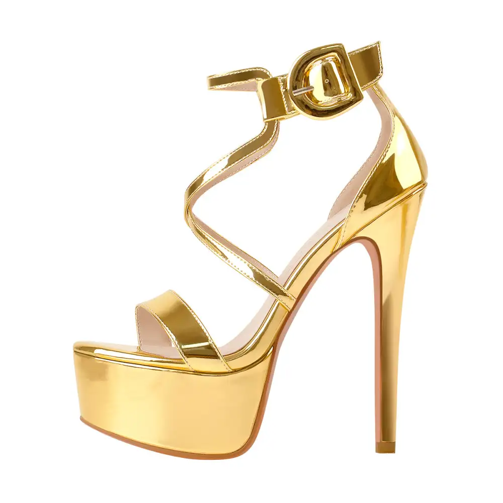 Patent Leather Platform Cross Tie Stiletto Sandals