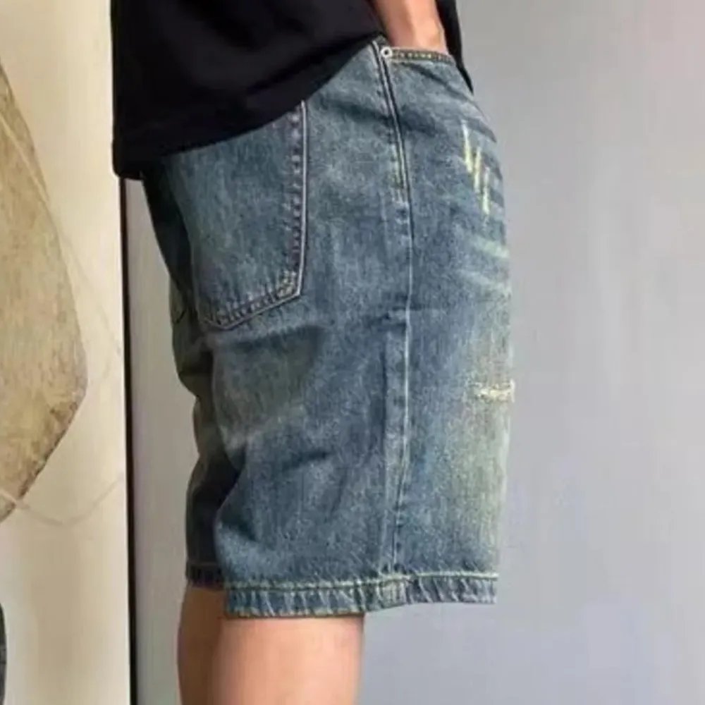 Distressed Pocket Detail Vintage Inspired Washed Denim Shorts