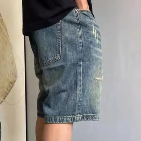 Distressed Pocket Detail Vintage Inspired Washed Denim Shorts