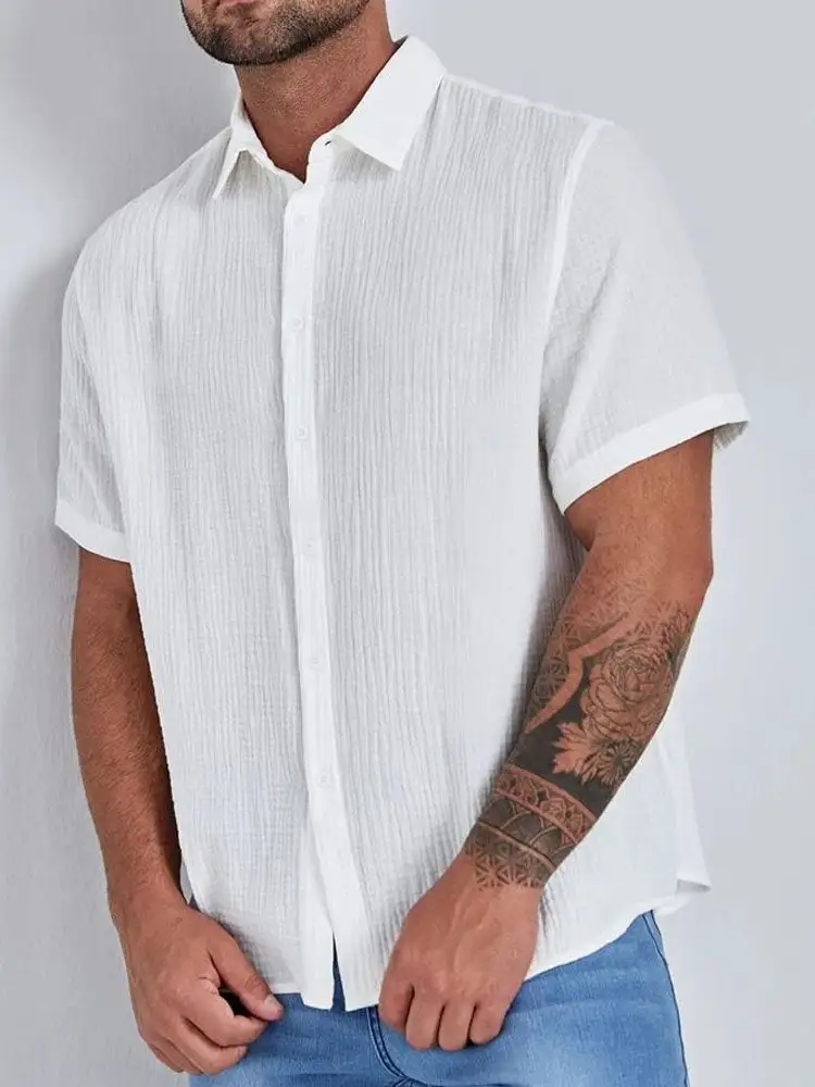 Workwear Cotton Linen Short Sleeve Shirt