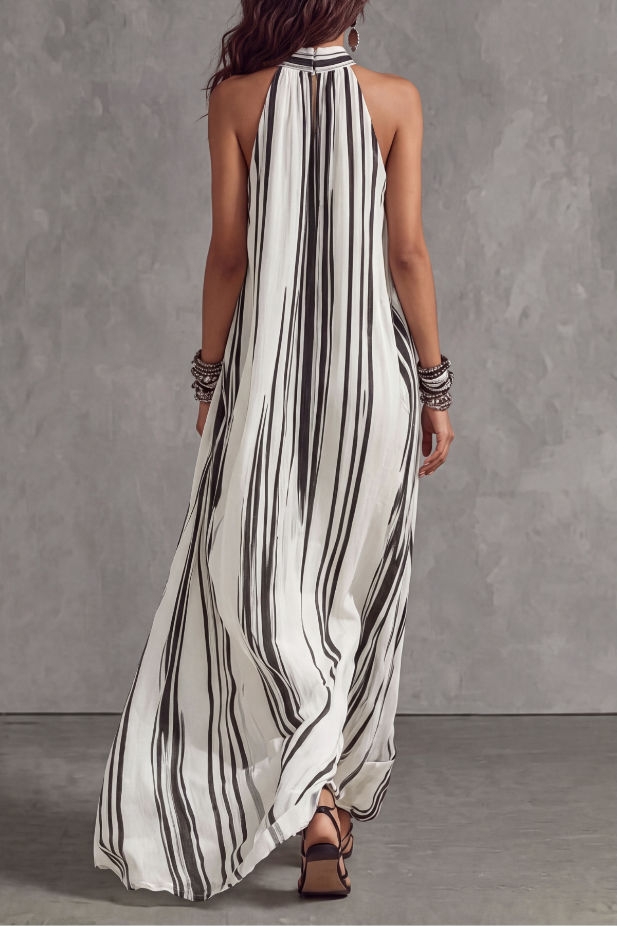 Halter Neck Striped Maxi Dress