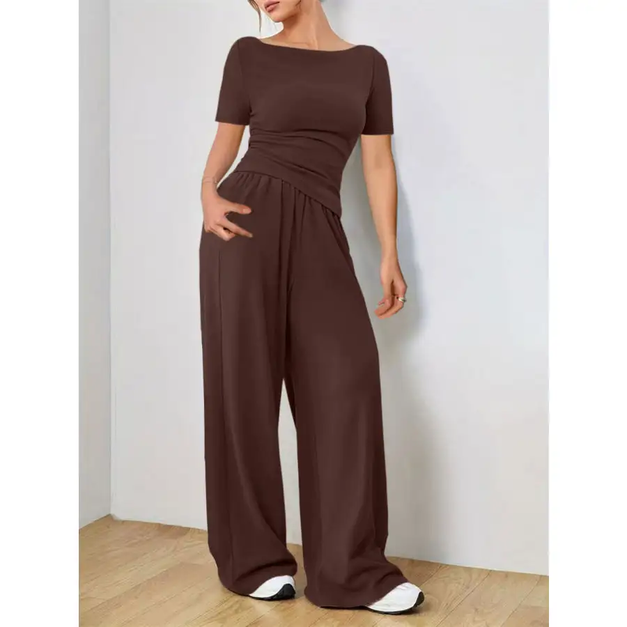 Round Neck Short Sleeve T Shirt and Pants Set