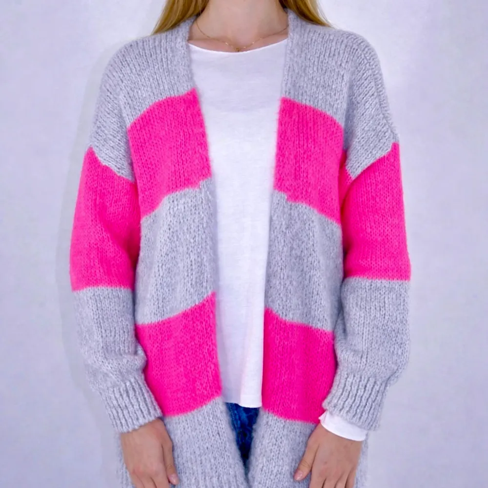 Refined Wool Cotton Longline Striped Cardigan