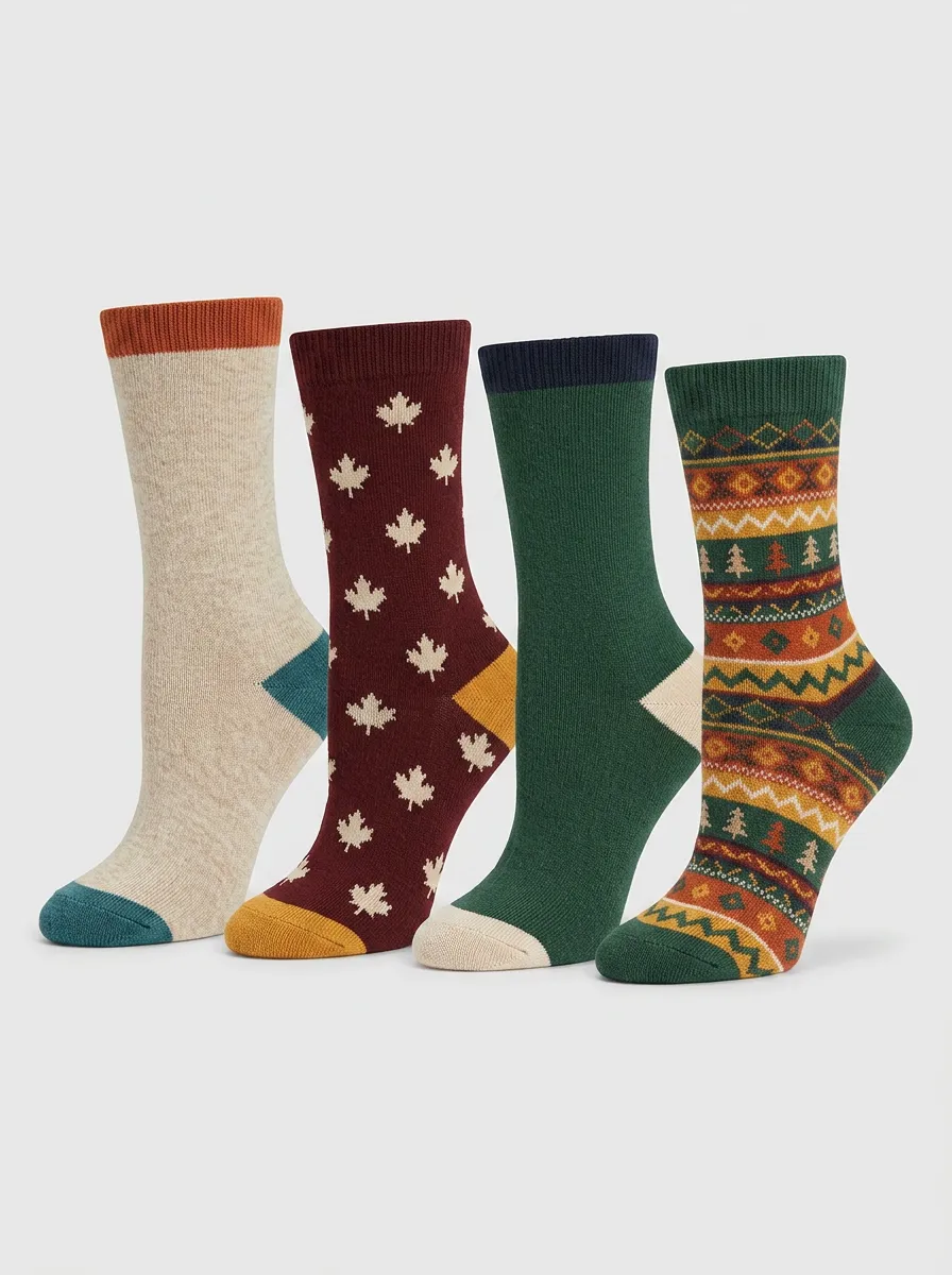 Classic Leaf Nature Four-Pair Casual Socks