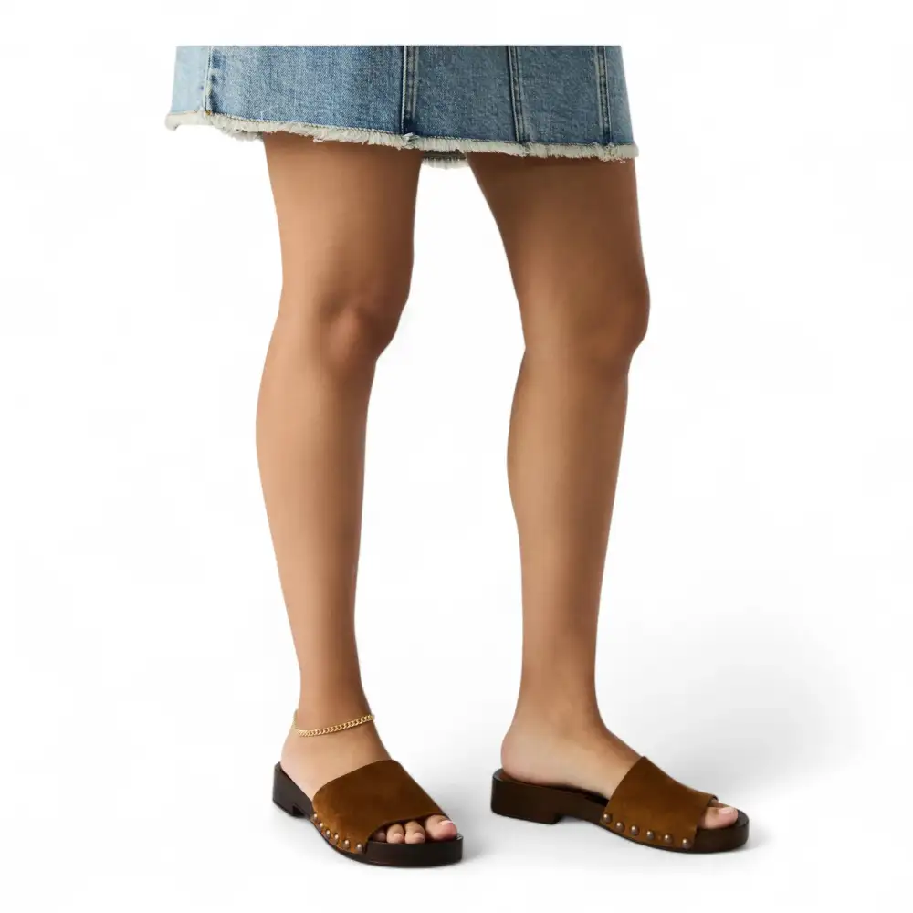 Cento Chestnut Suede Studded Slide Sandal