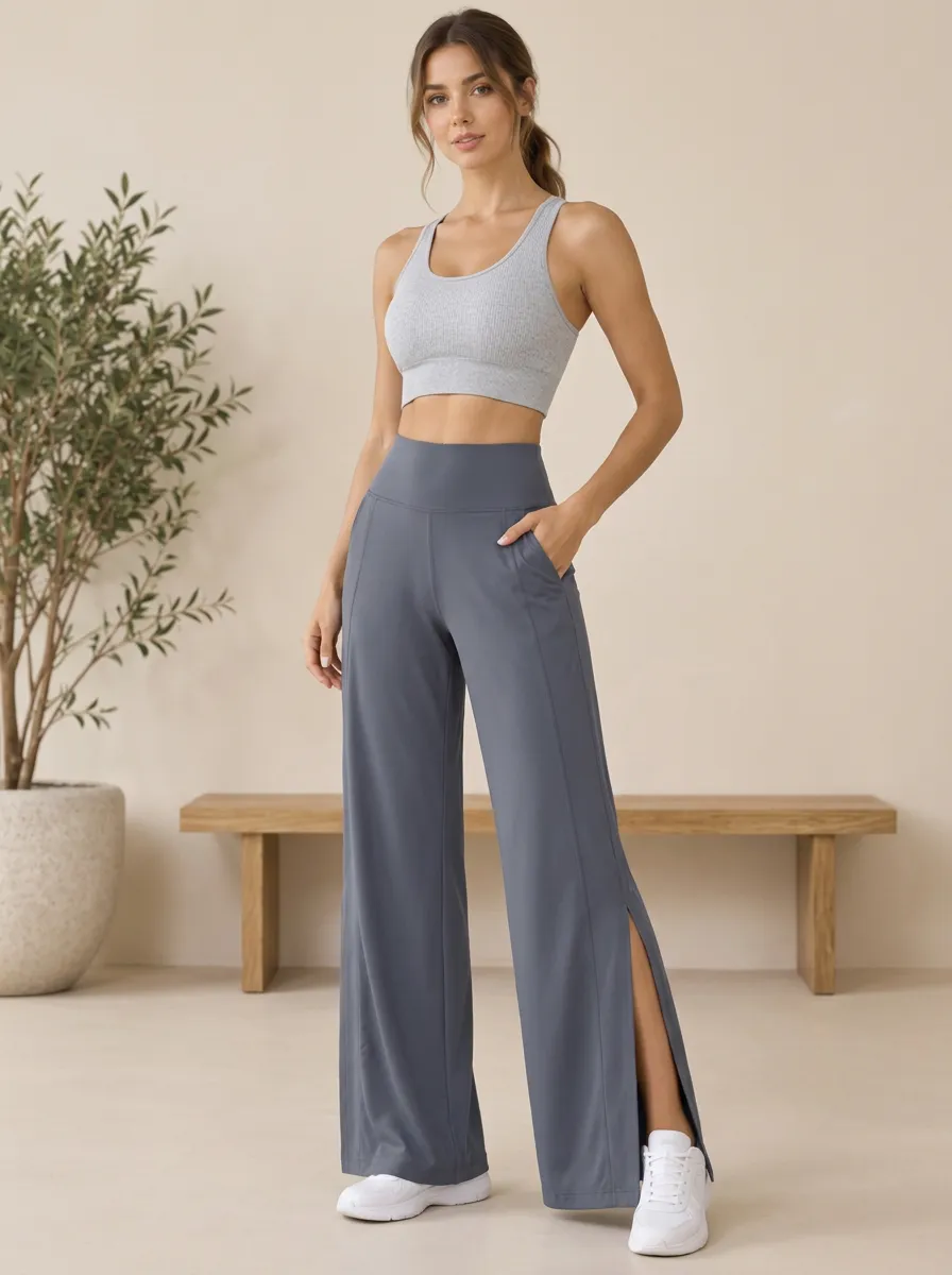 Women's Pocket Active Balance Wide Leg Slit Yoga Pants