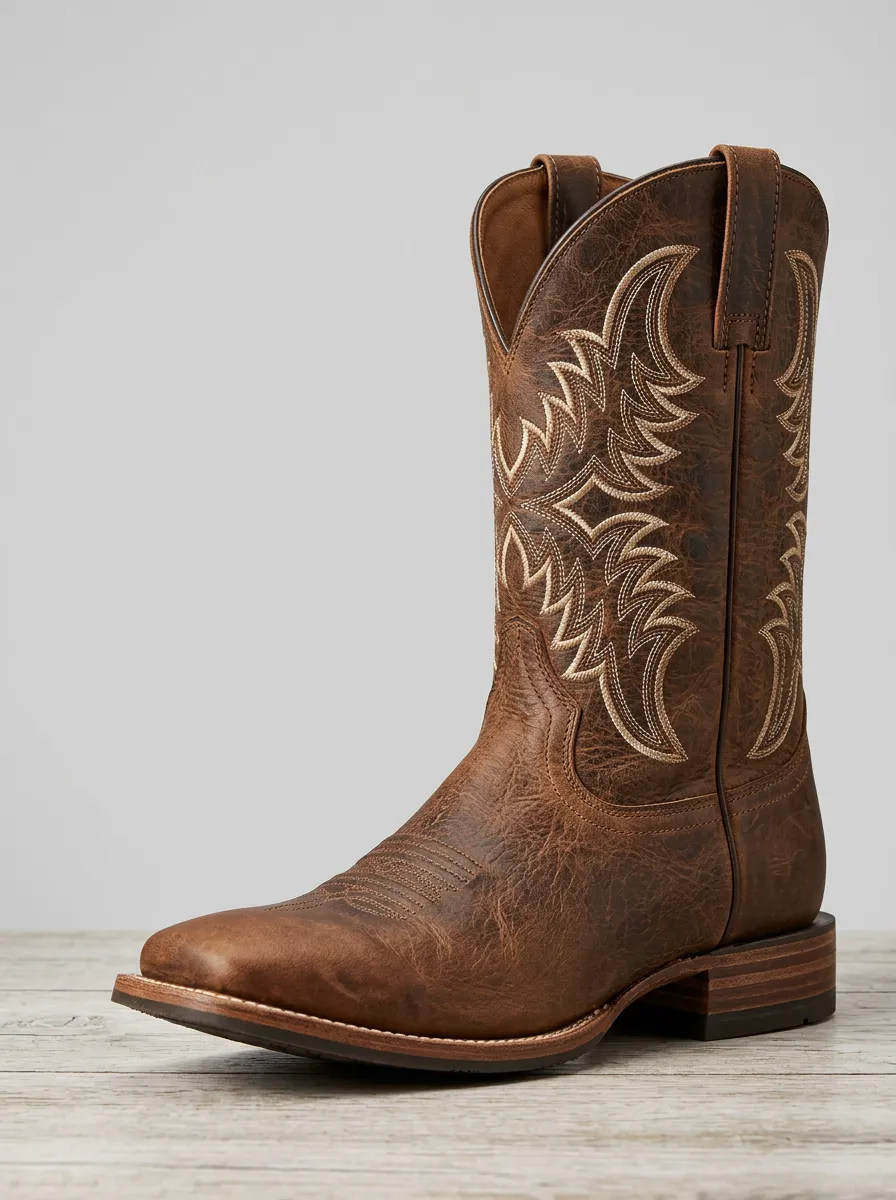 Vintage-Inspired Embroidered Leather-Look Ranch Look Men's Western Cowboy Boots