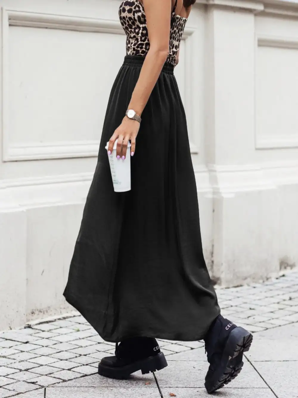 Open Elastic Waistband Skirt