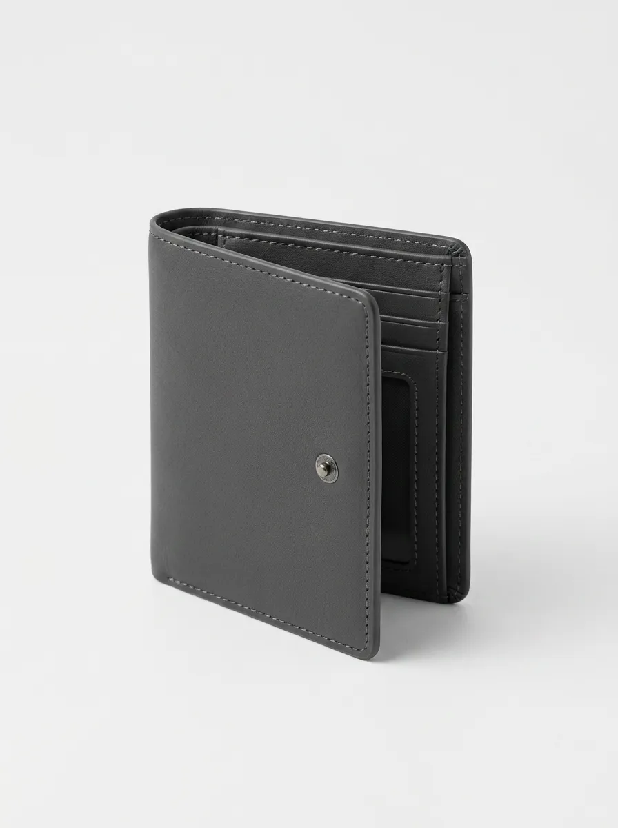 Men's Minimalist Solid Grey Snap Button Bifold Wallet