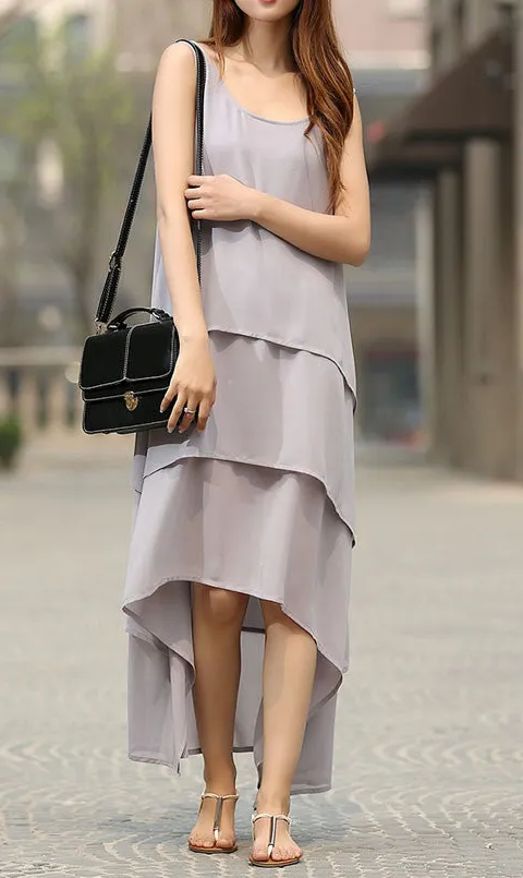 Chiffon A Line Scoop Neck Sleeveless Maxi Dress