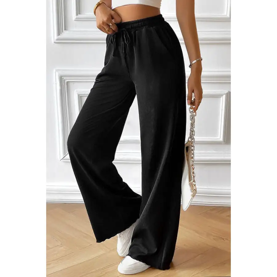 Drawstring Wide Leg Pants with Pocketed
