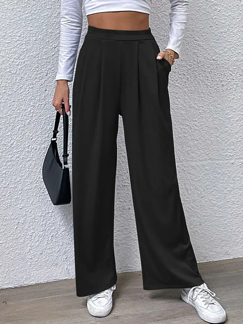 High Waist Straight Leg Pocketed Versatile Pants