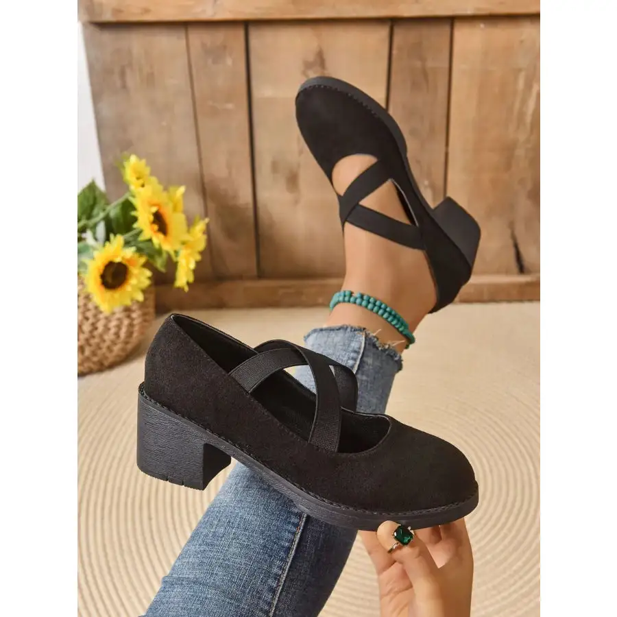 Crisscross Block Heel Pumps