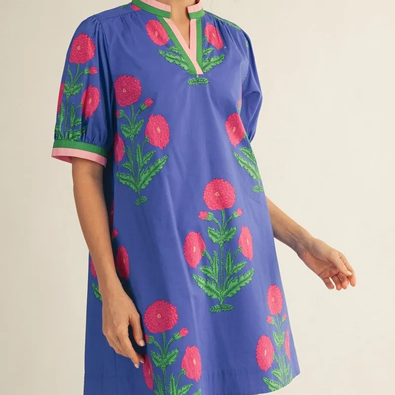 Floral Striped Short Sleeve Shift Dress