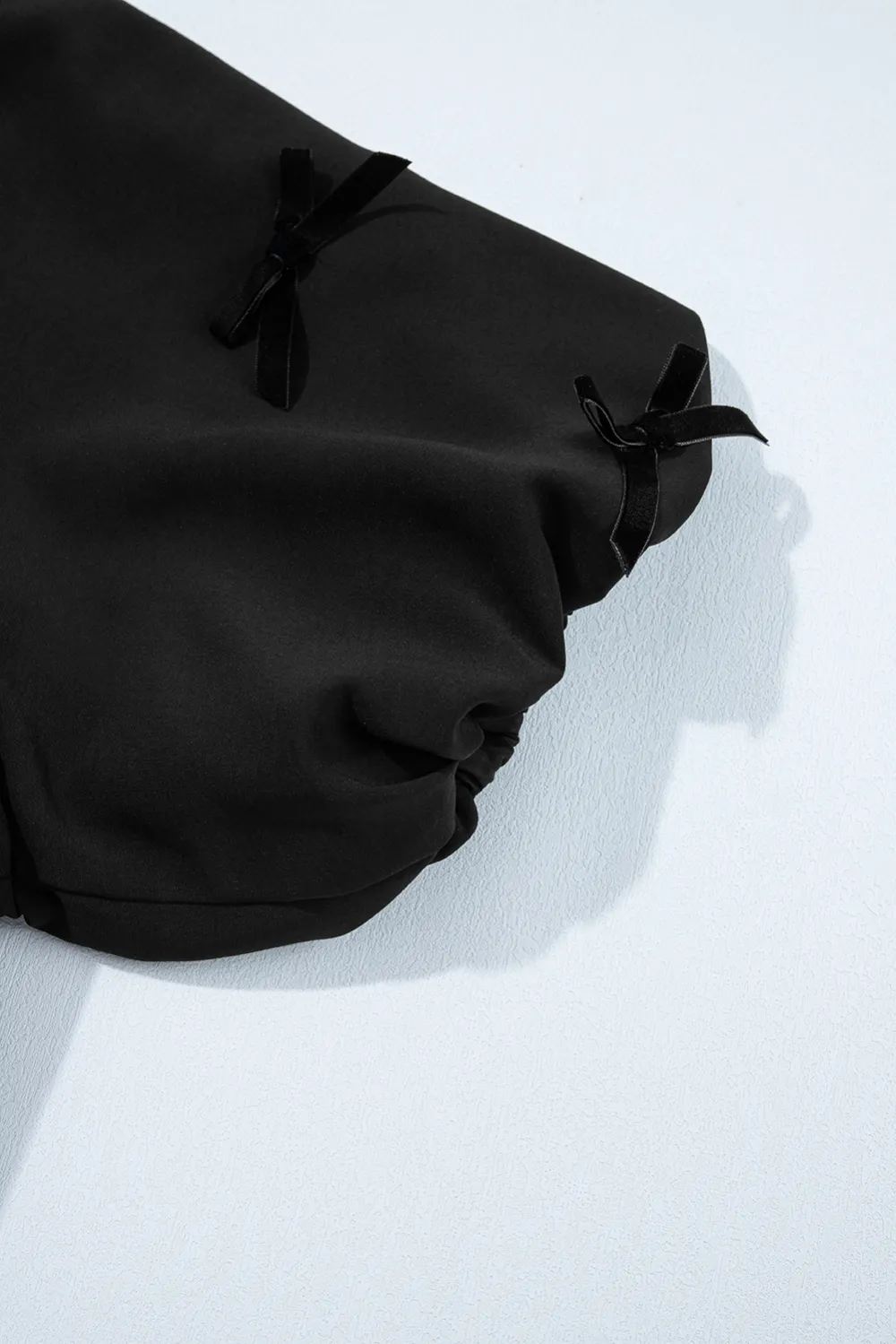 Bow Detail Puff Sleeve Split Neck Blouse
