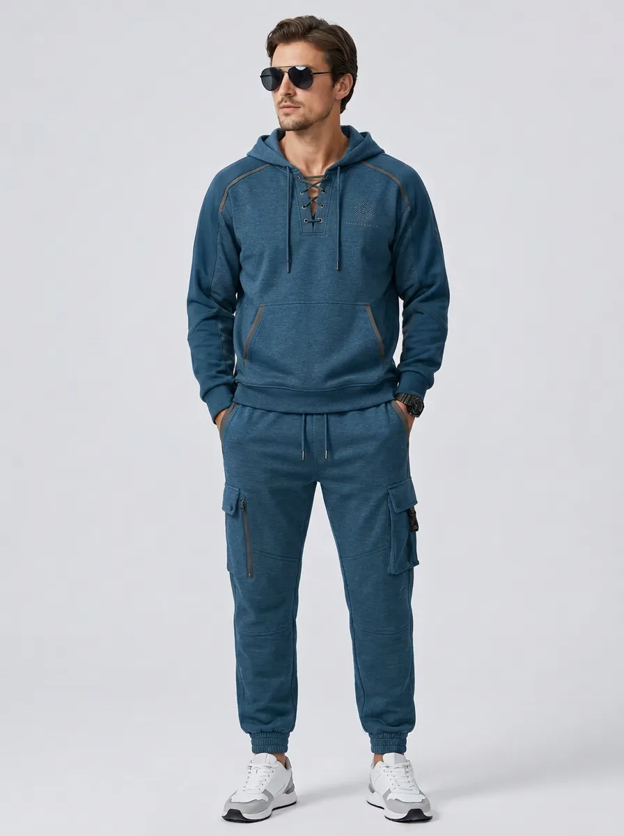 Daily Lace-Up Multi Pocket Edit Men's Lace Up Hoodie And Cargo Jogger Set