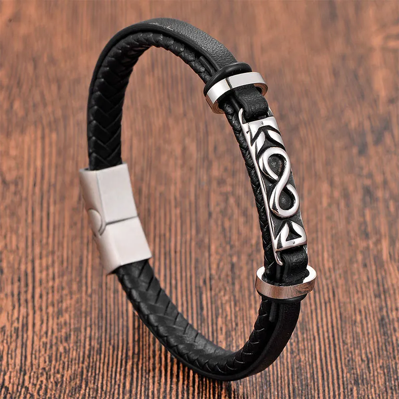 Titanium Steel Multi Layered Leather Figure Bracelet