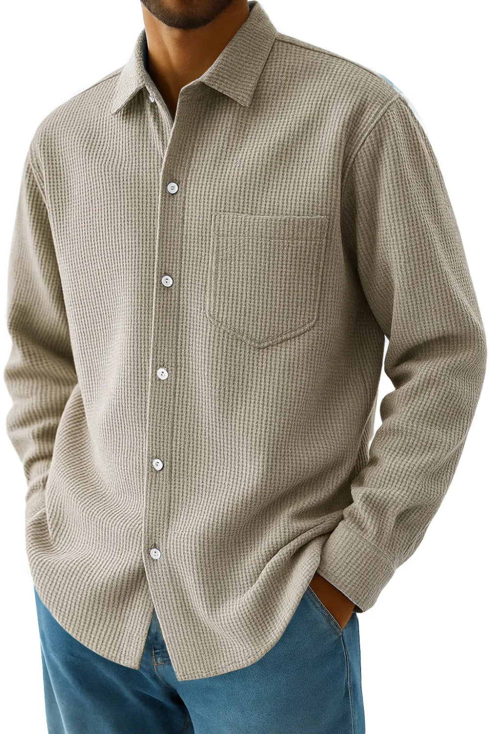 Relaxed Textured Knit Pocket Shirt