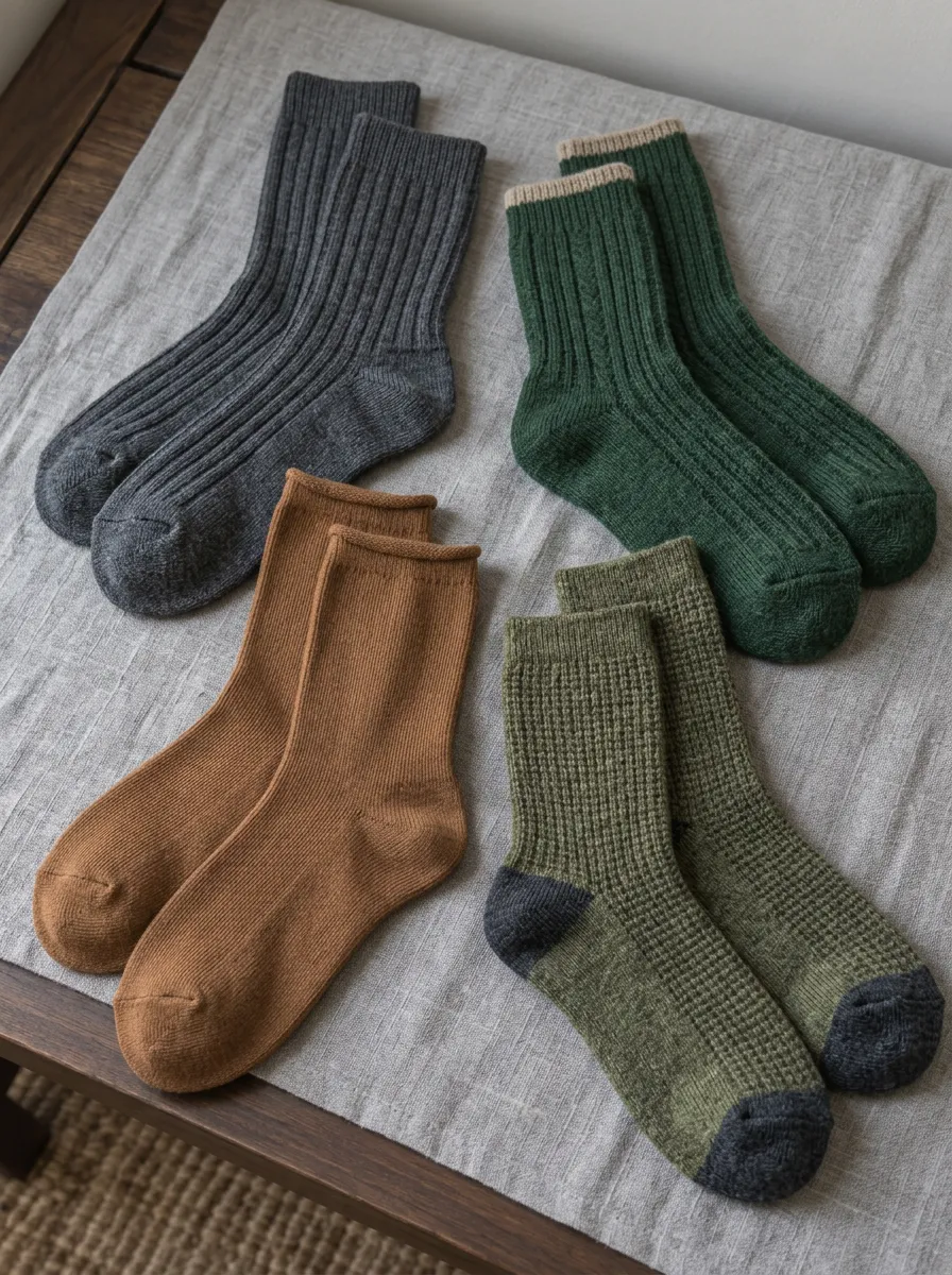 Men's Vintage Style Ribbed and Waffle Knit 4-Pack Crew Socks