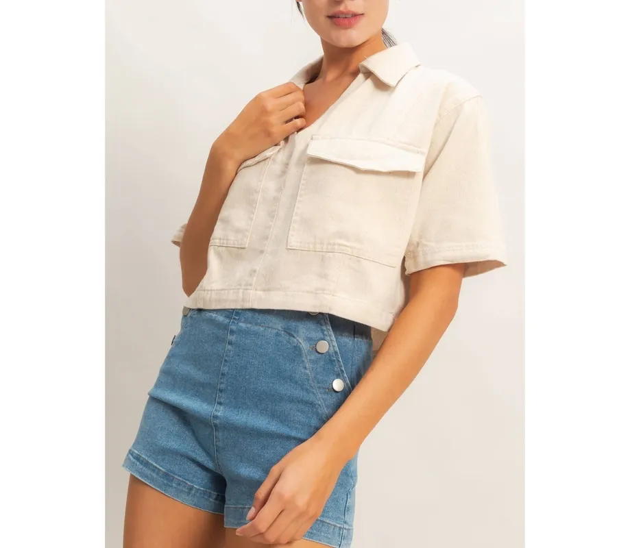 Collared V-Neck Top