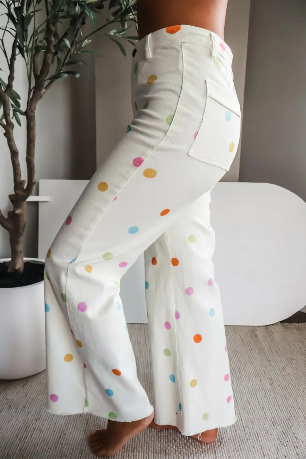 Women's High Waist Polka Dot Straight Leg Casual Jeans