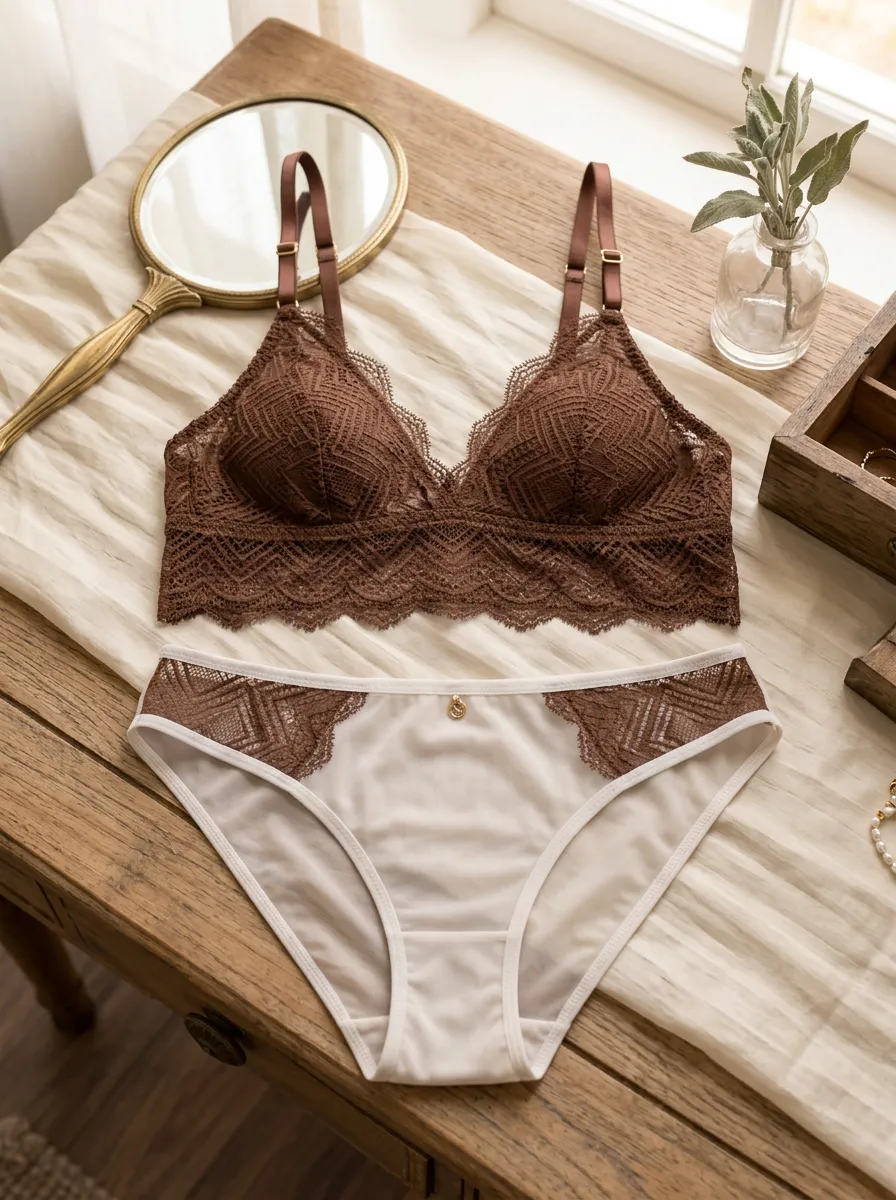 Women's Lace Geometric Pattern Embroidered Lingerie Set