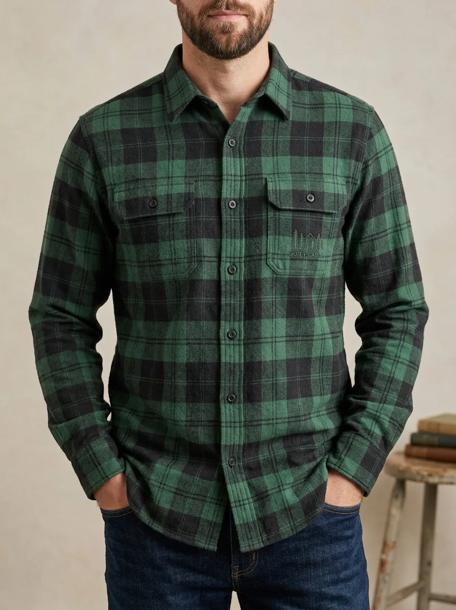Forest Plaid Embroidered Detail Shirt