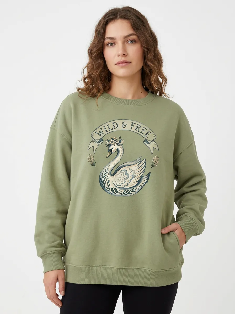 Women's Wild & Free Floral Swan Graphic Sweatshirt