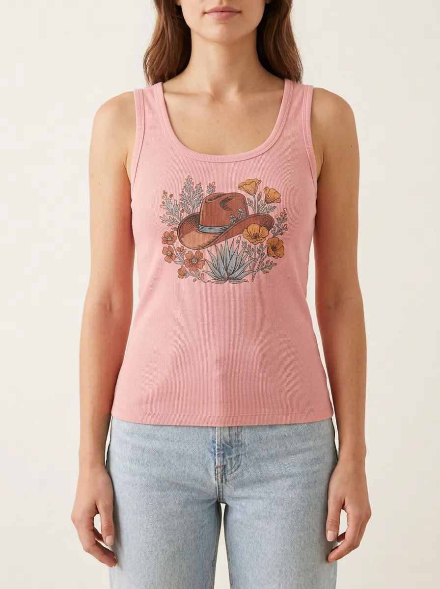 Boho Floral Built-In Bra Tank Top