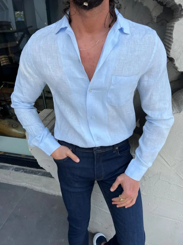 Classic Button Collar Slim Fit Cotton Casual Shirt